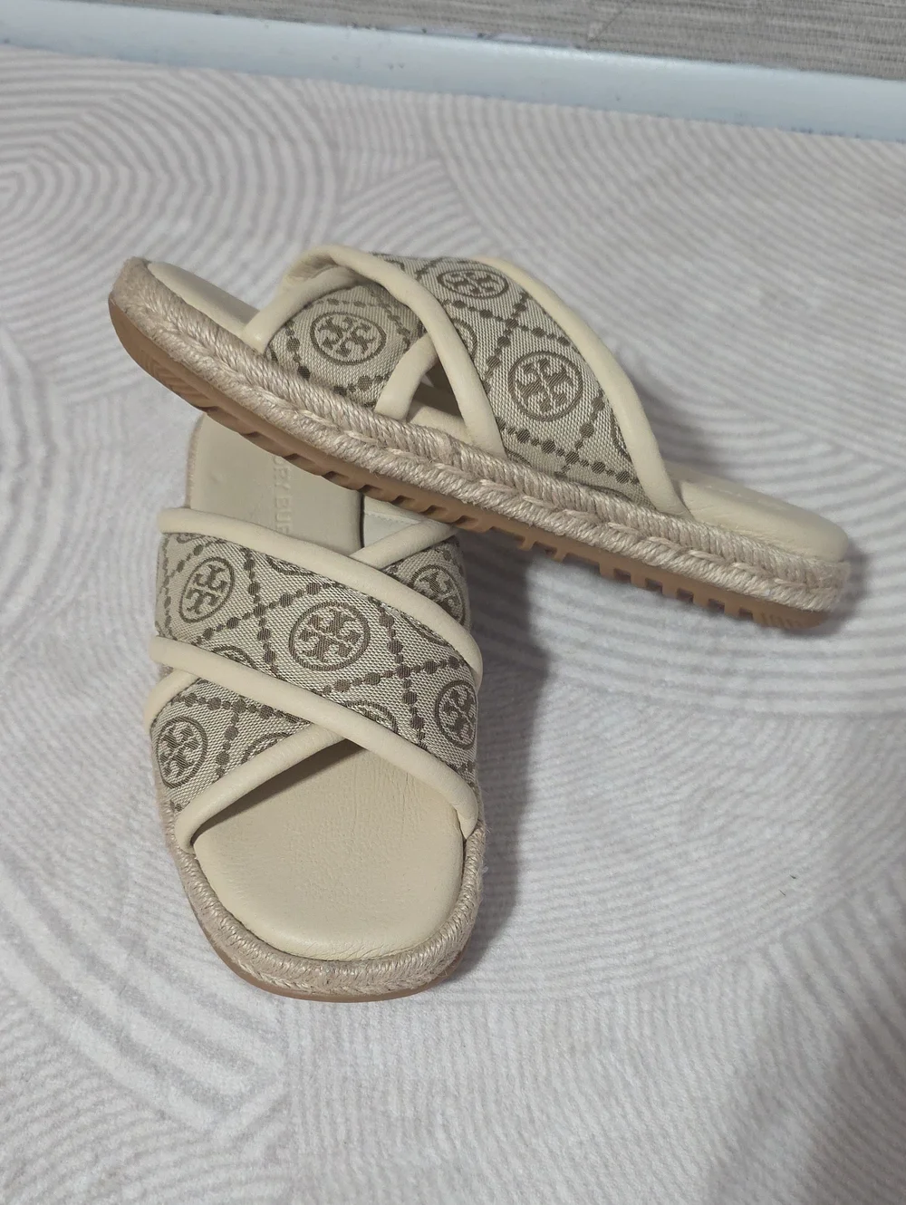 Tory Burch T Monogram Crisscross Espadrille Slide Sandal